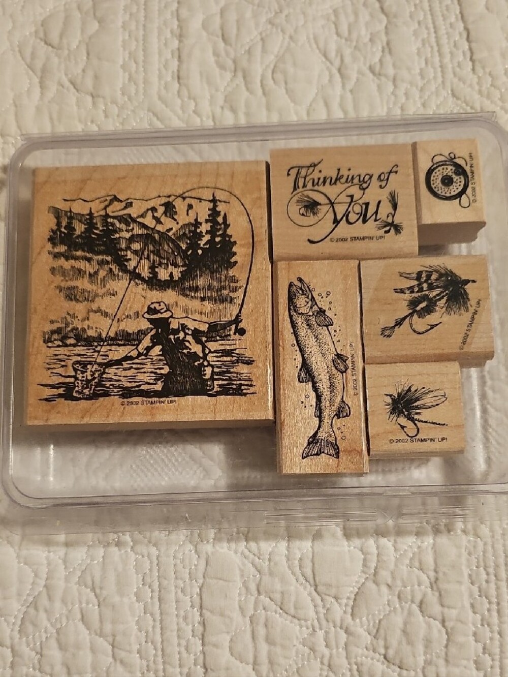 "Stampin Up" Wooden Rubber Stamp 6 Pc Set "Fly Fishing"